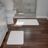 Hastings Home Set of 2 Bathroom Rug Set Memory Foam Mats Striped Microfiber, Non-Slip Absorbent Runner (White) 576055DBO